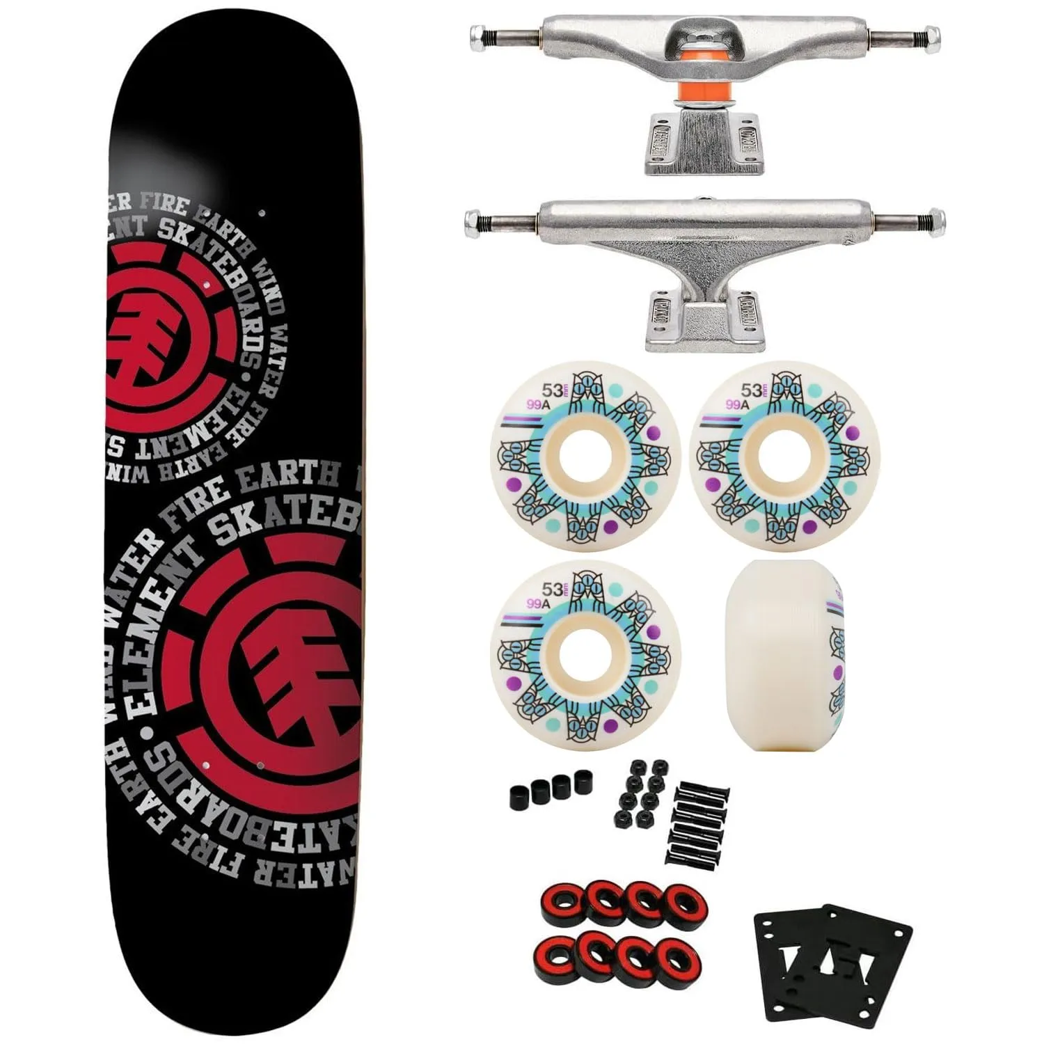 Professional Skateboard Complete 8.0' Deck with Independent Trucks, 53mm Wheels, Griptape