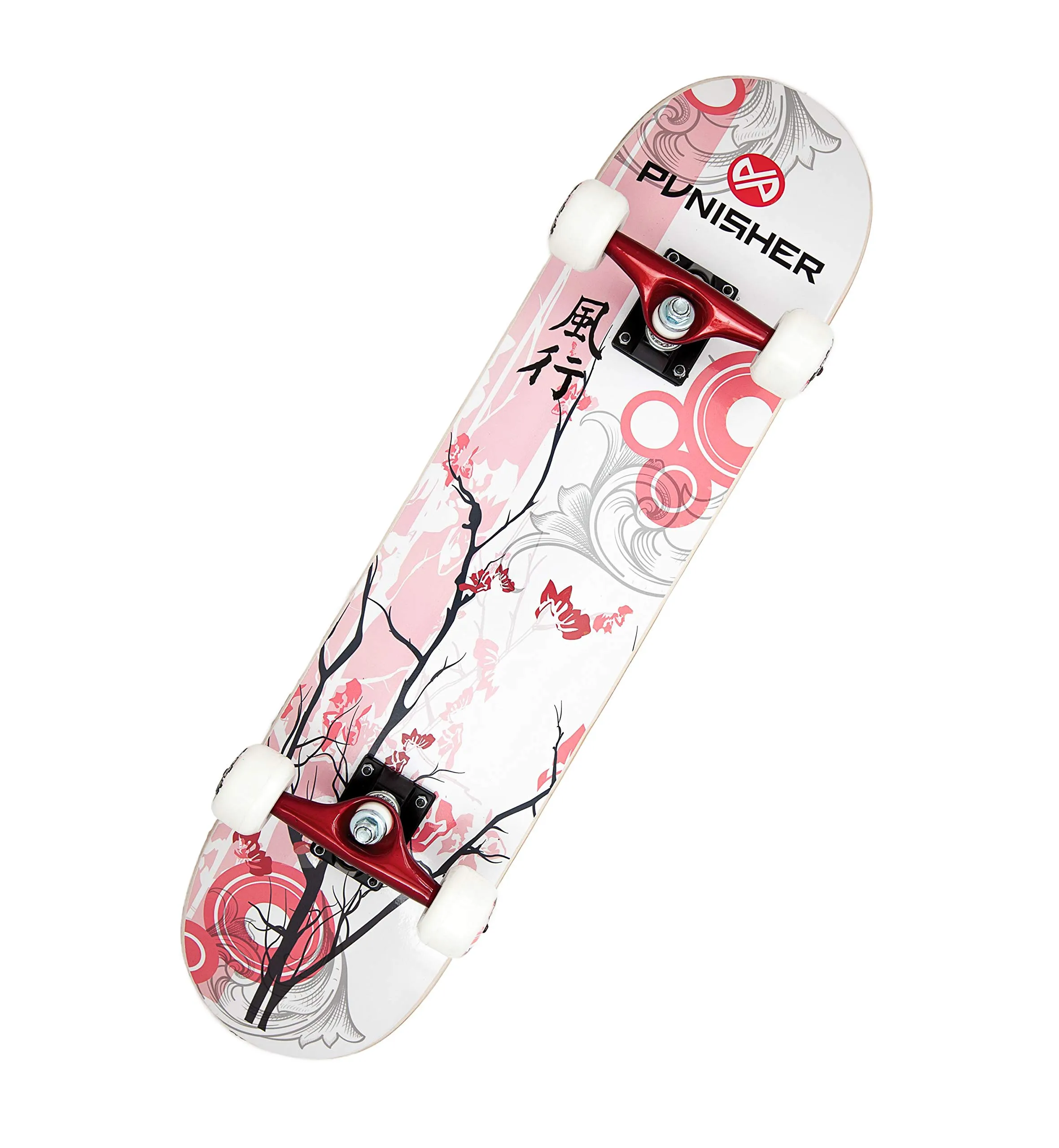 Punisher Girls Skateboard Complete 31.5'x7.75' Double Kick Maple Deck with ABEC-7 Bearings