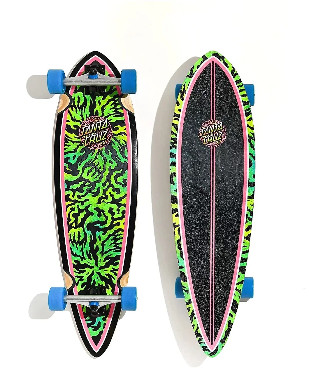 Santa Cruz Obscure Dot Pintail Cruzer Skateboard, Pink/Green, 33'x9.2', 9-ply Deck, 60mm Wheels