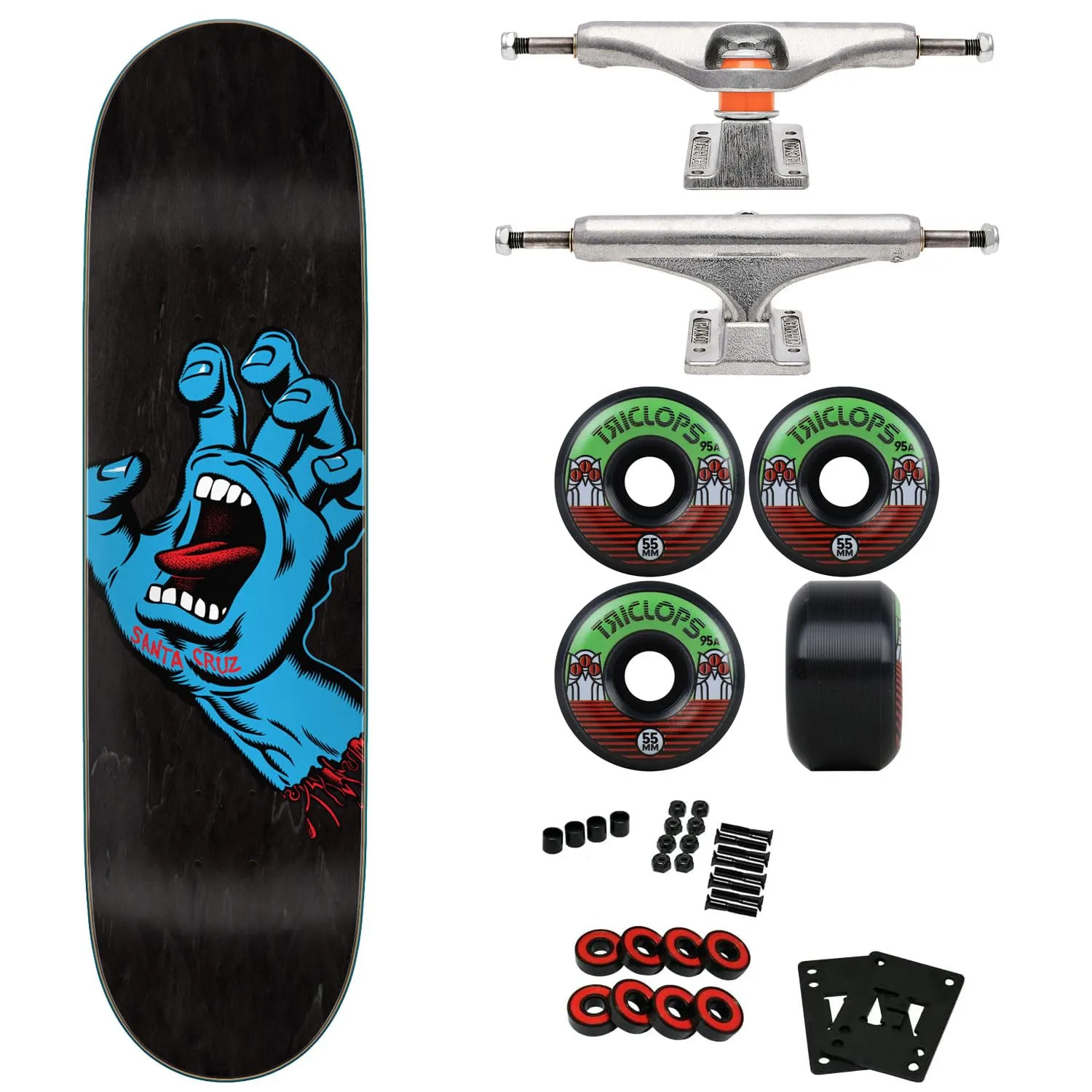 Santa Cruz Skateboard Screaming Hand 8.6' with Independent Mids Silver Trucks & Triclops Wheels