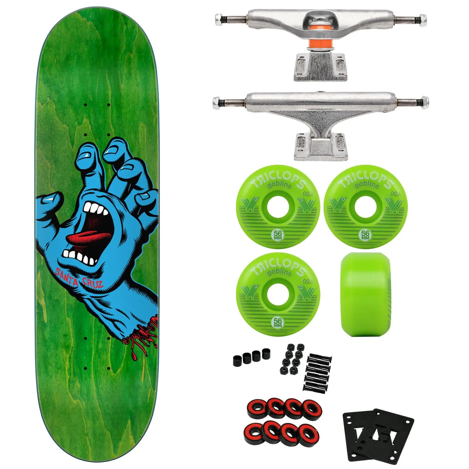 Santa Cruz Skateboard Screaming Hand 8.8' Complete with Independent Trucks and Triclops Wheels