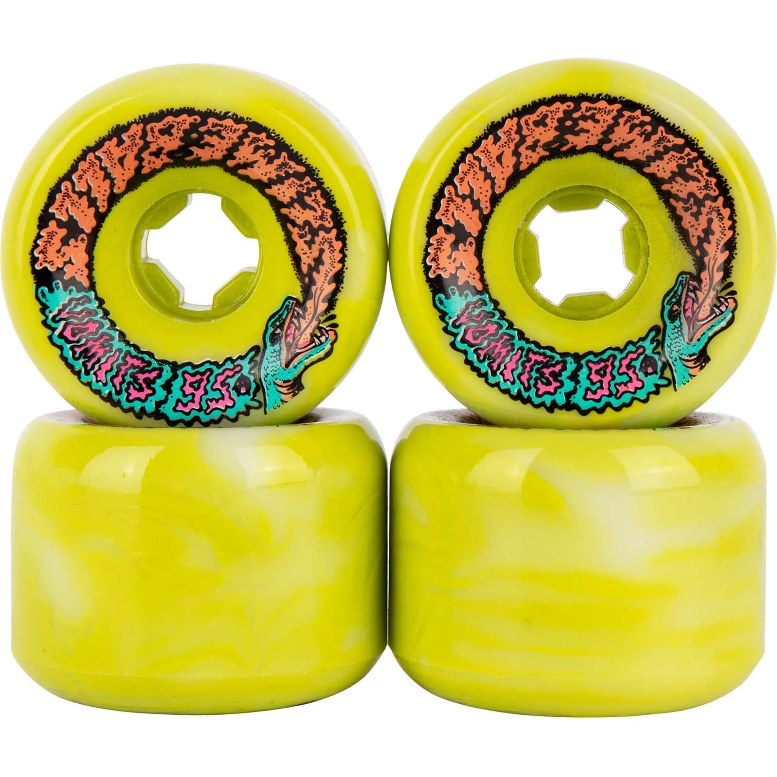 Santa Cruz Slime Balls Skateboard Wheels 60mm Snake Vomits 95A Green White Swirl