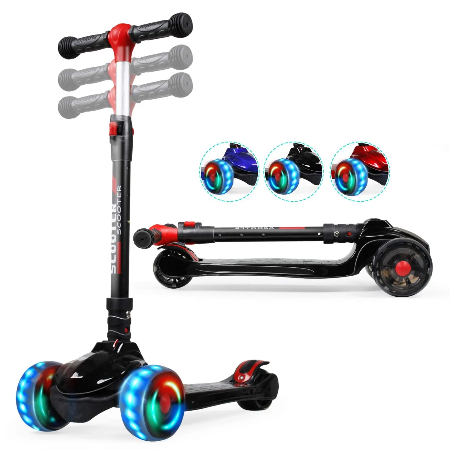 SISIGAD Electric Scooter for Kids 6-12, Adjustable LED Light-Up Deck & 3-Level Handlebar