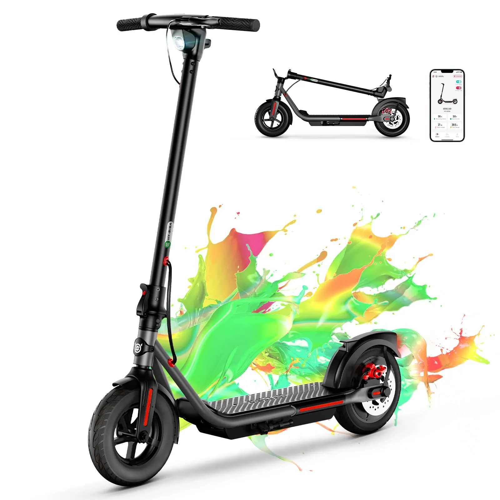 SISIGAD Electric Scooter with 10' Pneumatic Tires, 25MPH Speed, 30-Mile Range, 500W Power