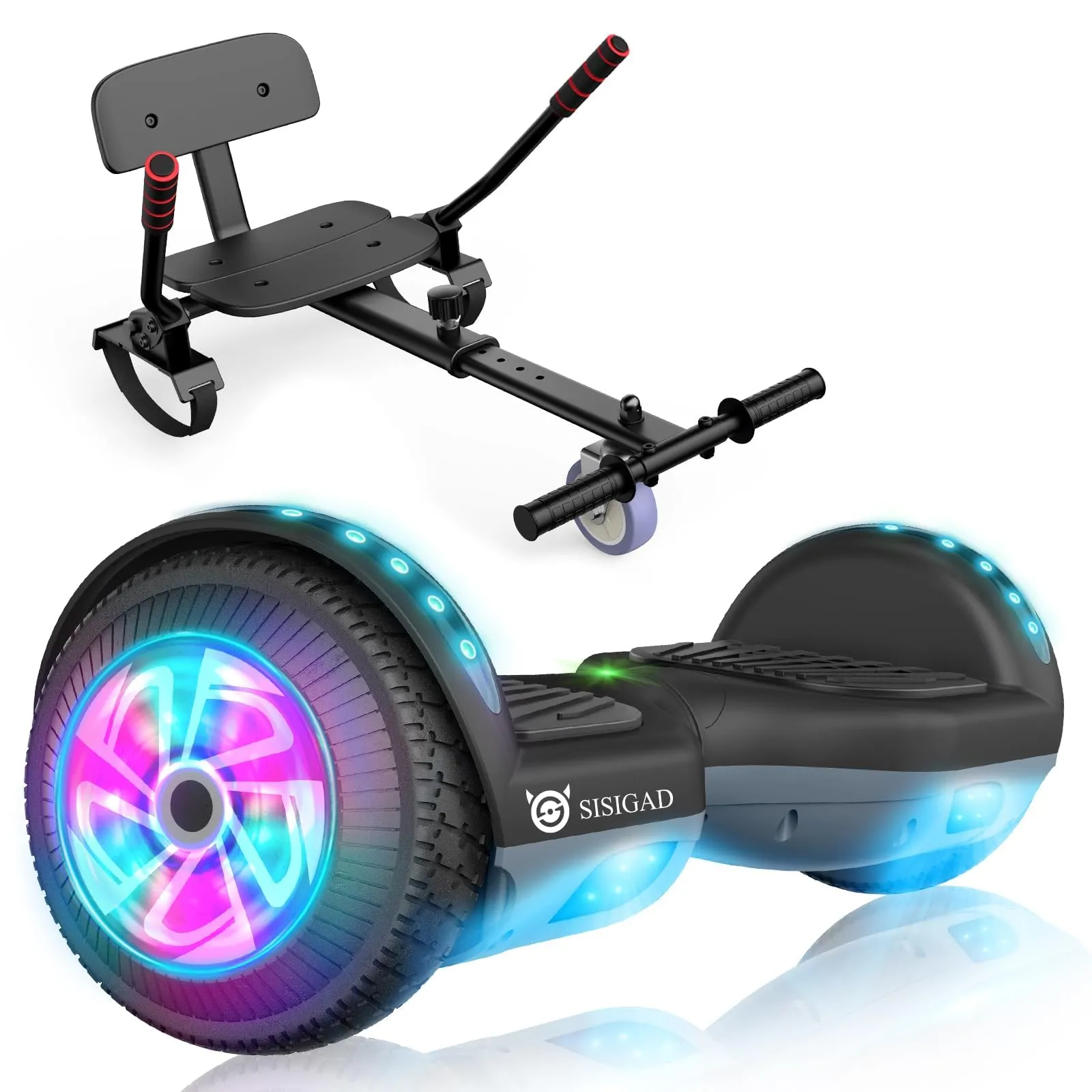 SISIGAD Self-Balancing Hoverboard with Seat Attachment, 6.5' Wheels, Perfect for All Ages