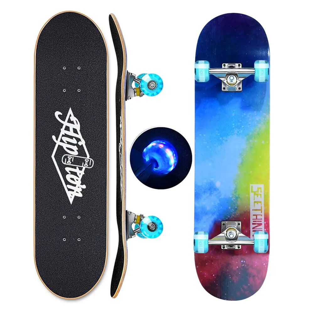 Skateboard 31' Complete 8-Layer Maple Wood Tricks Board with Upgraded Widened Wheels