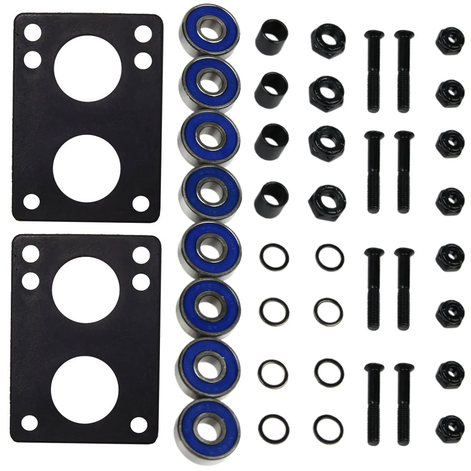 Skateboard and Longboard Hardware Refresh Kit – Premium Bearings, Riser Pads, Mounting Hardware