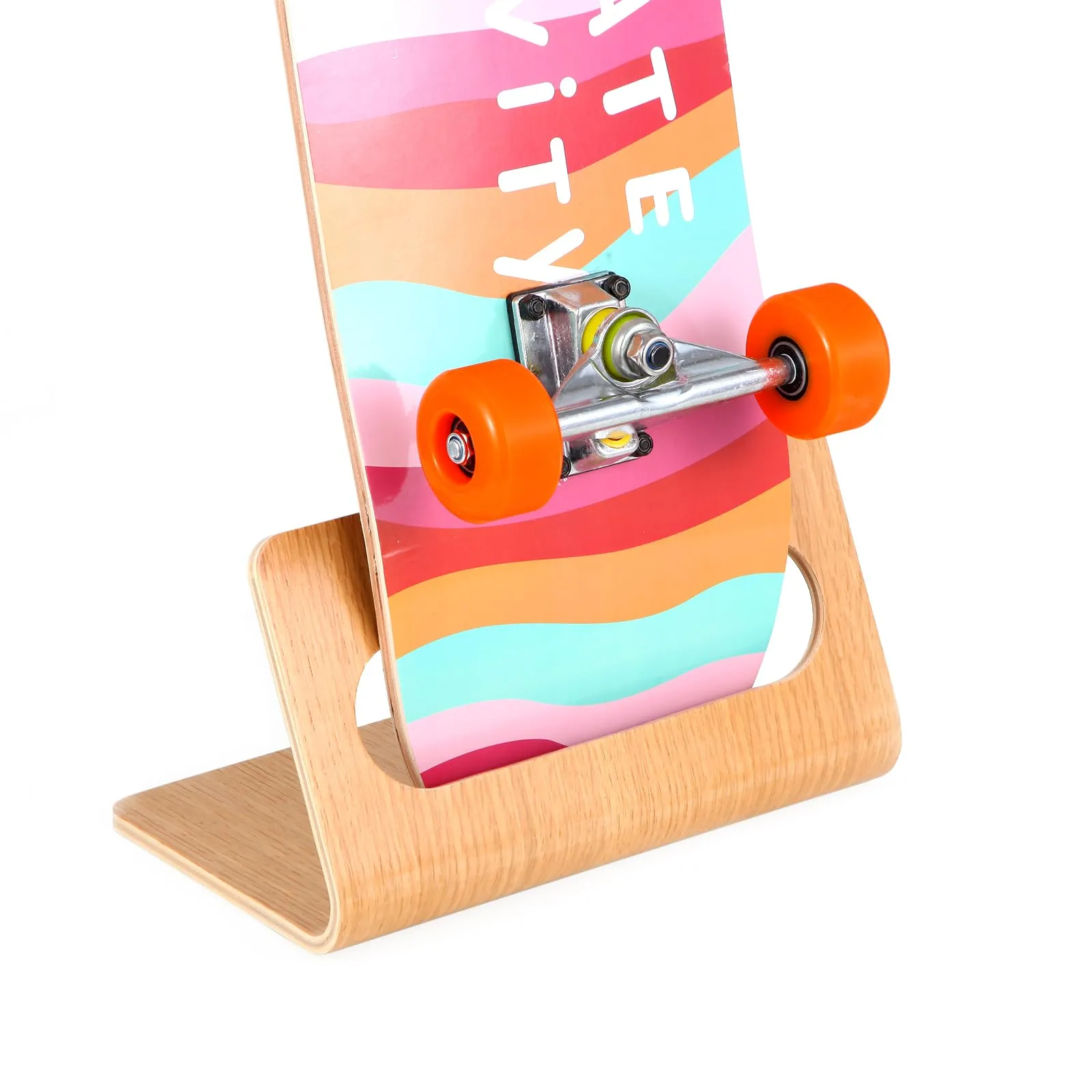 Skateboard Stand Holder - Integrated Pine Wood Skateboard Rack, Eco-Friendly, No Assembly Required