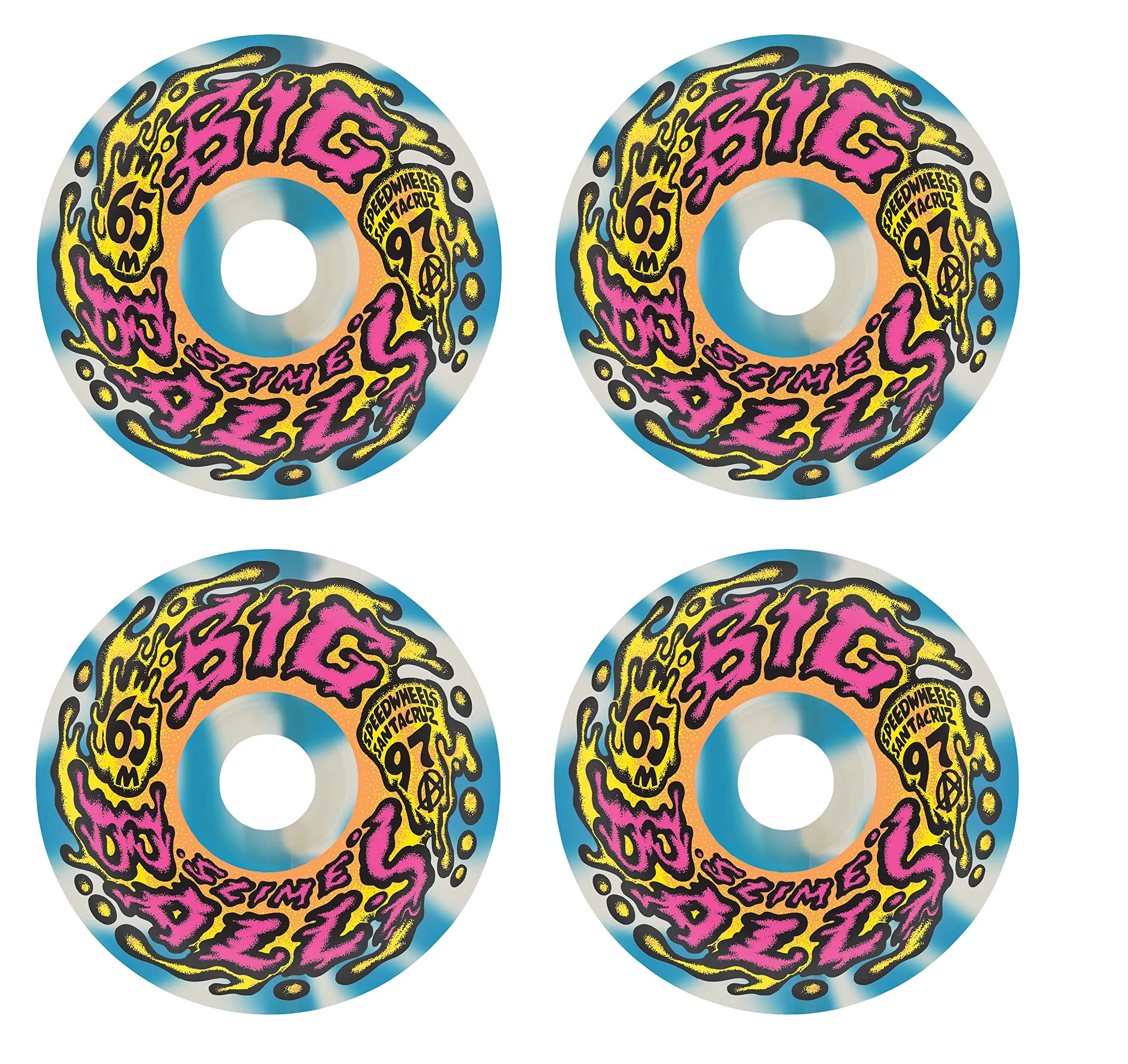 Skateboard Wheels Blue/White Swirl 65mm 97a Slime Balls for Smooth Riding