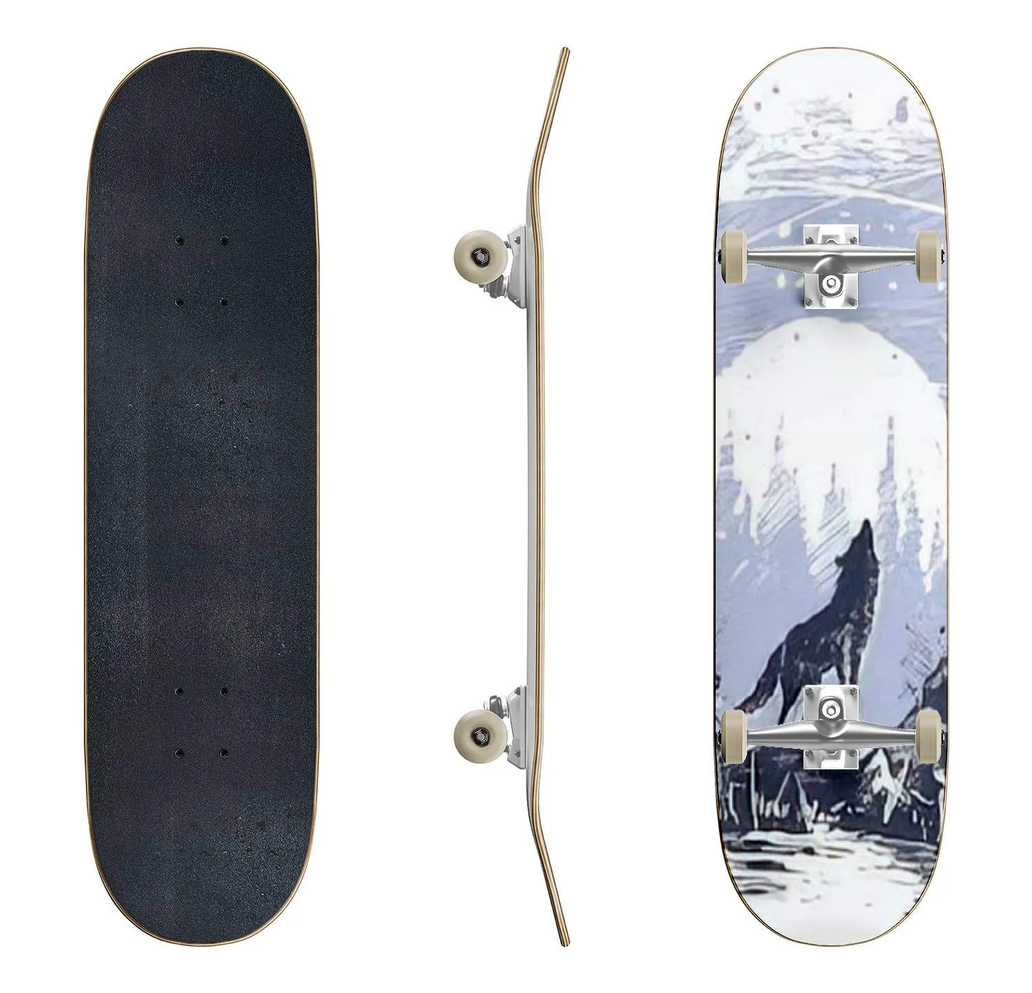 Skateboard with Howling Wolf Design, 31'x8', Ideal for Beginners & Professionals, Durable & Cool