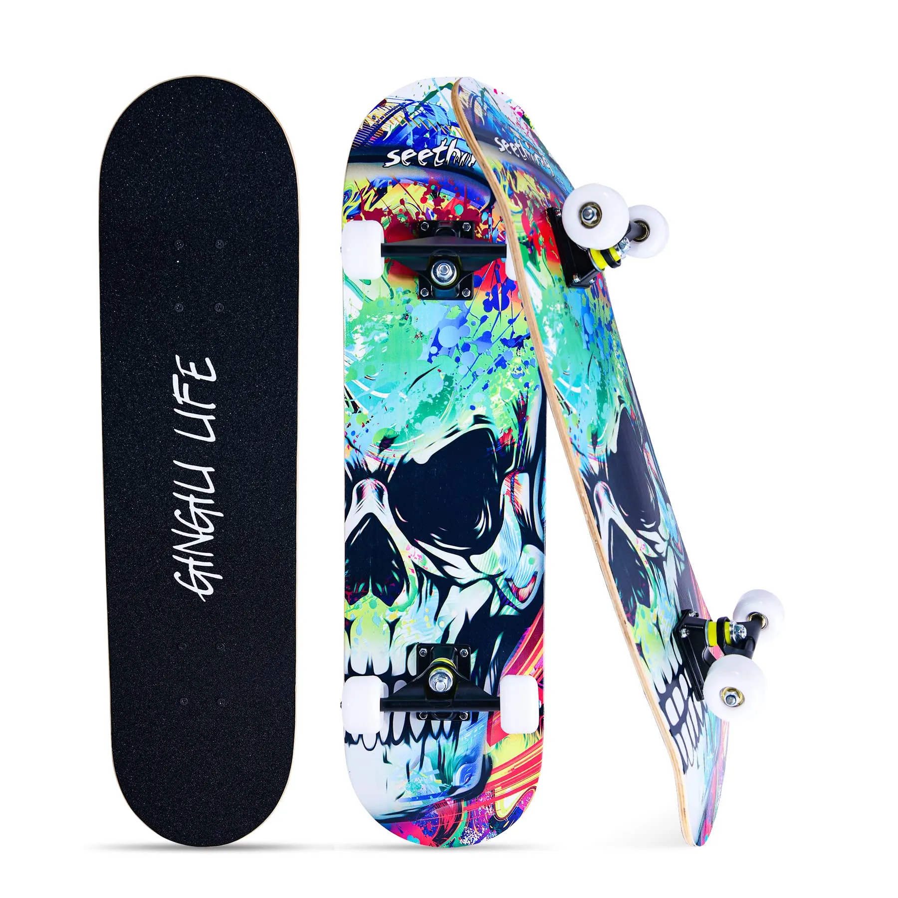 Skateboards for Beginners, 31'x8', Durable 7-Layer Maple, Smooth Ride, Eye-Catching Design