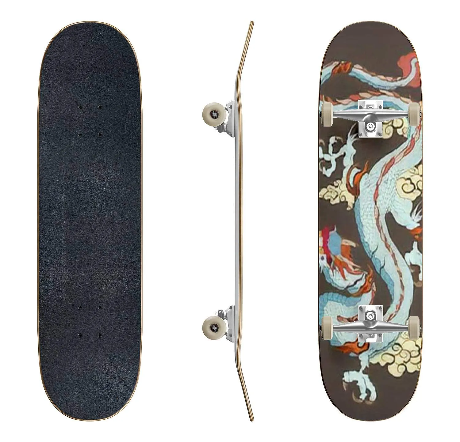 Skateboards Monochrome Pattern 31'x8' Maple Deck with Anti-Skid Surface for Beginners & Pros