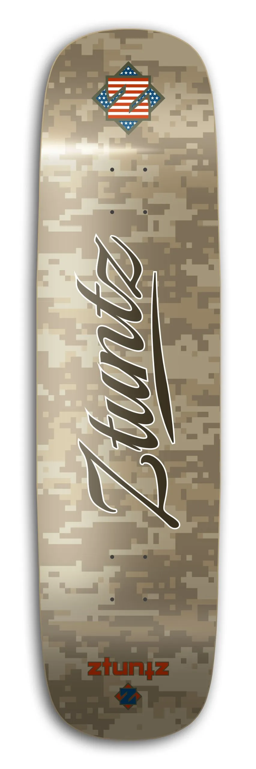 Slider Camo Double Kick Skateboard Deck 9x35-Inch, Beige/Brown/Red/White/Blue - ZtuntZ Skateboards