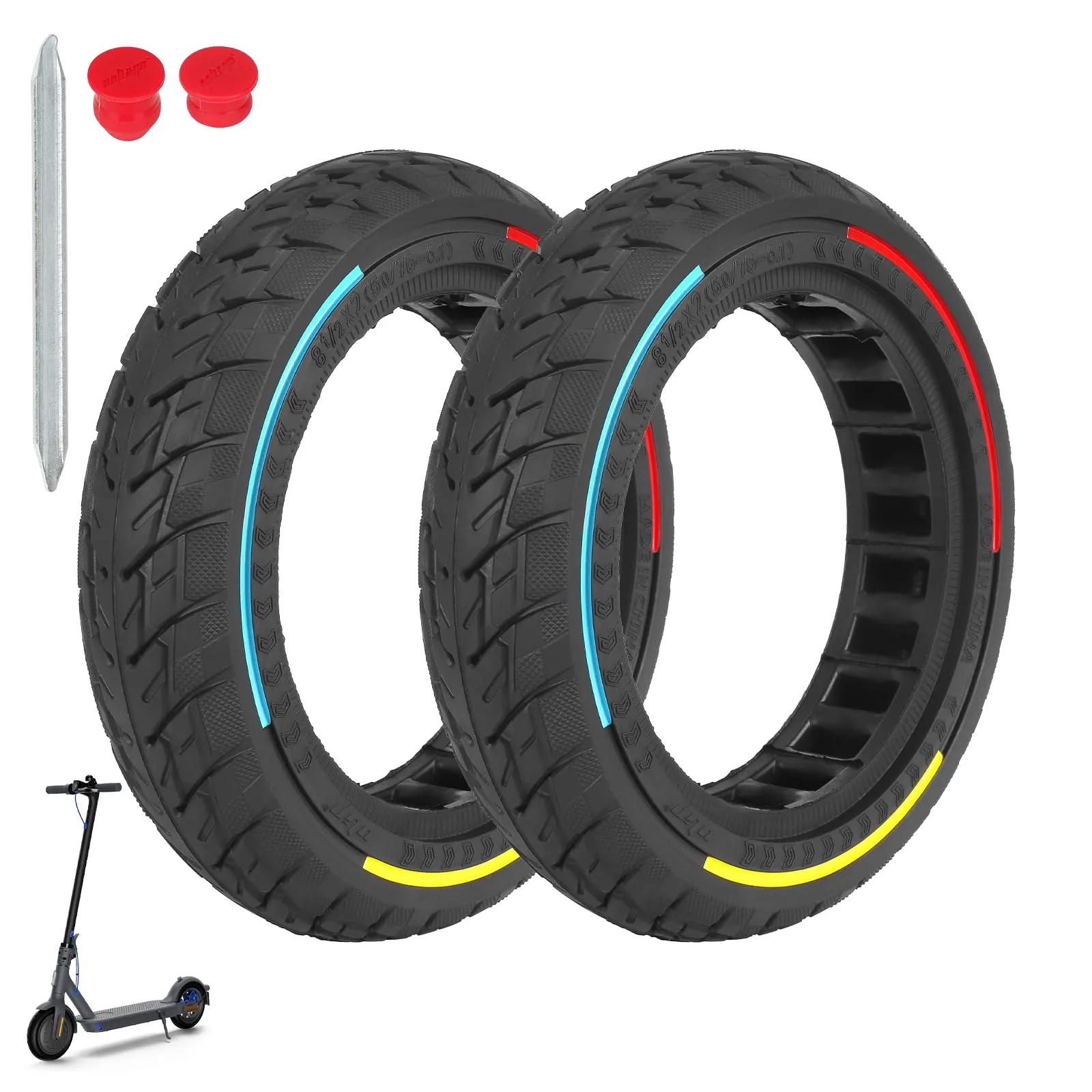 Solid 8.5-Inch Rubber Scooter Tires (2-Pack) for Enhanced Comfort & Puncture Resistance