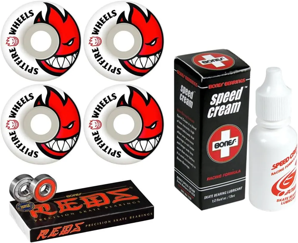 Spitfire 52mm Bighead Skateboard Wheels & Bones Reds Bearings Bundle with Speed Cream