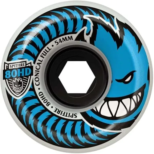 Spitfire 80HD 54mm Conical Skateboard Wheels Set - Clear/Blue, Durable 80d Hardness