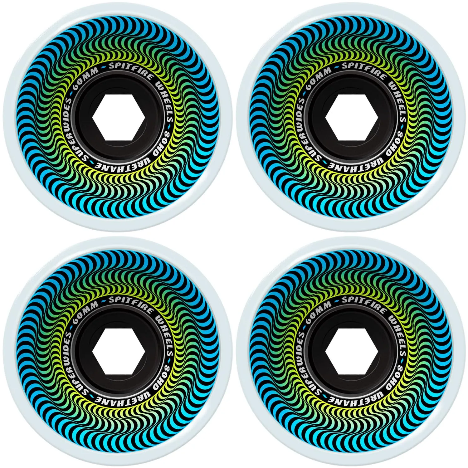 Spitfire Skateboard Wheels 60mm 80HD Ice Grey Superwides for Smooth, Fast Cruising