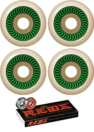 Spitfire Wheels 52mm 99a Natural/Green Skateboard Wheels with Bones REDS Bearings Bundle