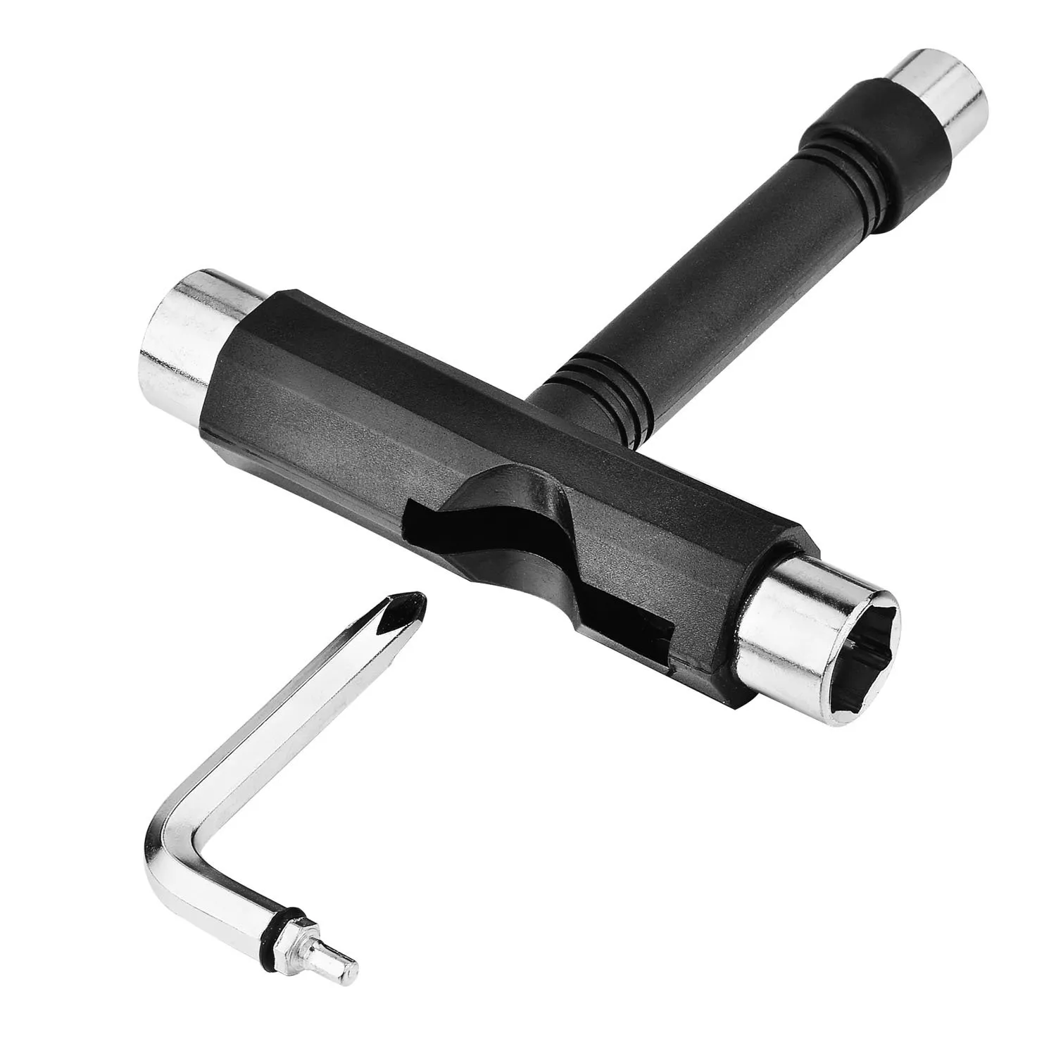 T Skateboard Roller Skate Tool - Multi-Functional T-Tool with Screwdriver in Black