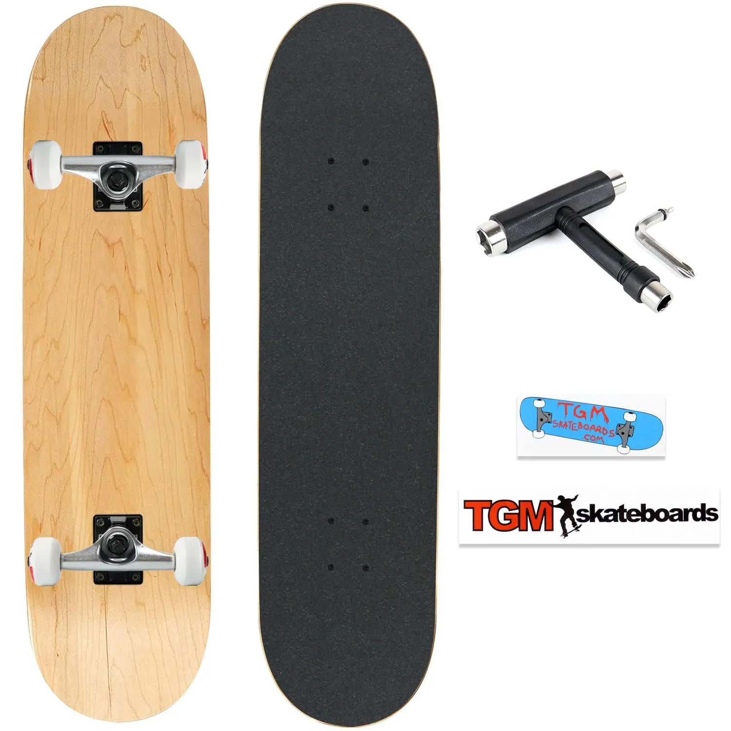 TGM Skateboard Complete 8.25' - Premium 7-Ply Maple, Fully Assembled, T-Tool & Stickers Included