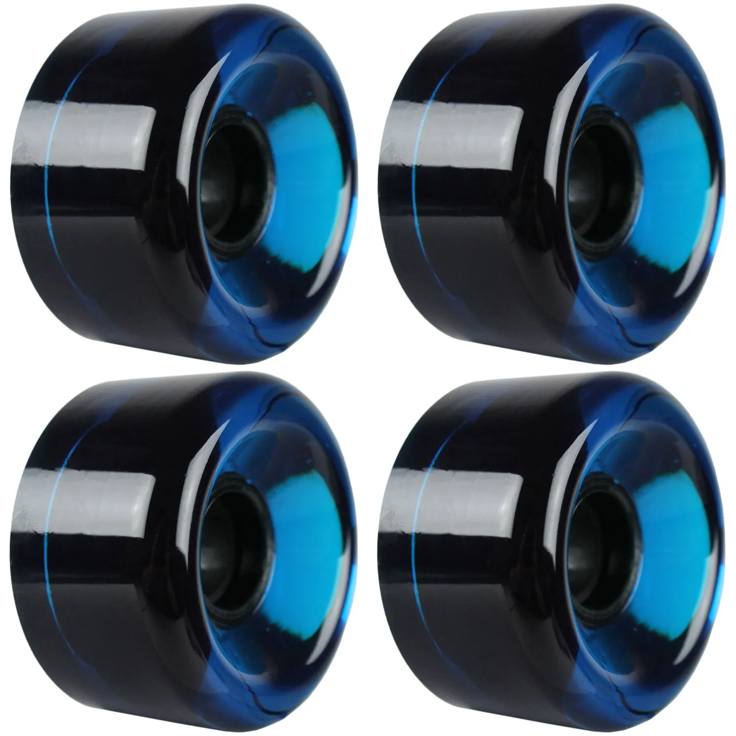 TGM Skateboards 65mm Transparent Blue Longboard Wheels Set, USA Made, 78A Hardness