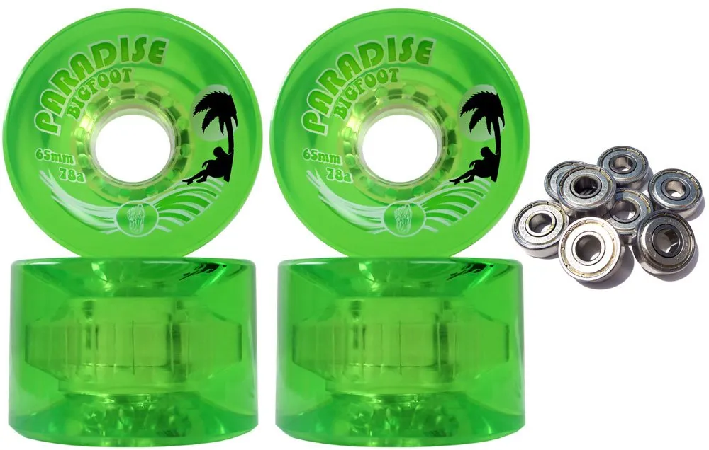 TGM Skateboards Bigfoot Islander 65MM 78A Freeride Longboard Wheels + ABEC 9 Bearings (Green)