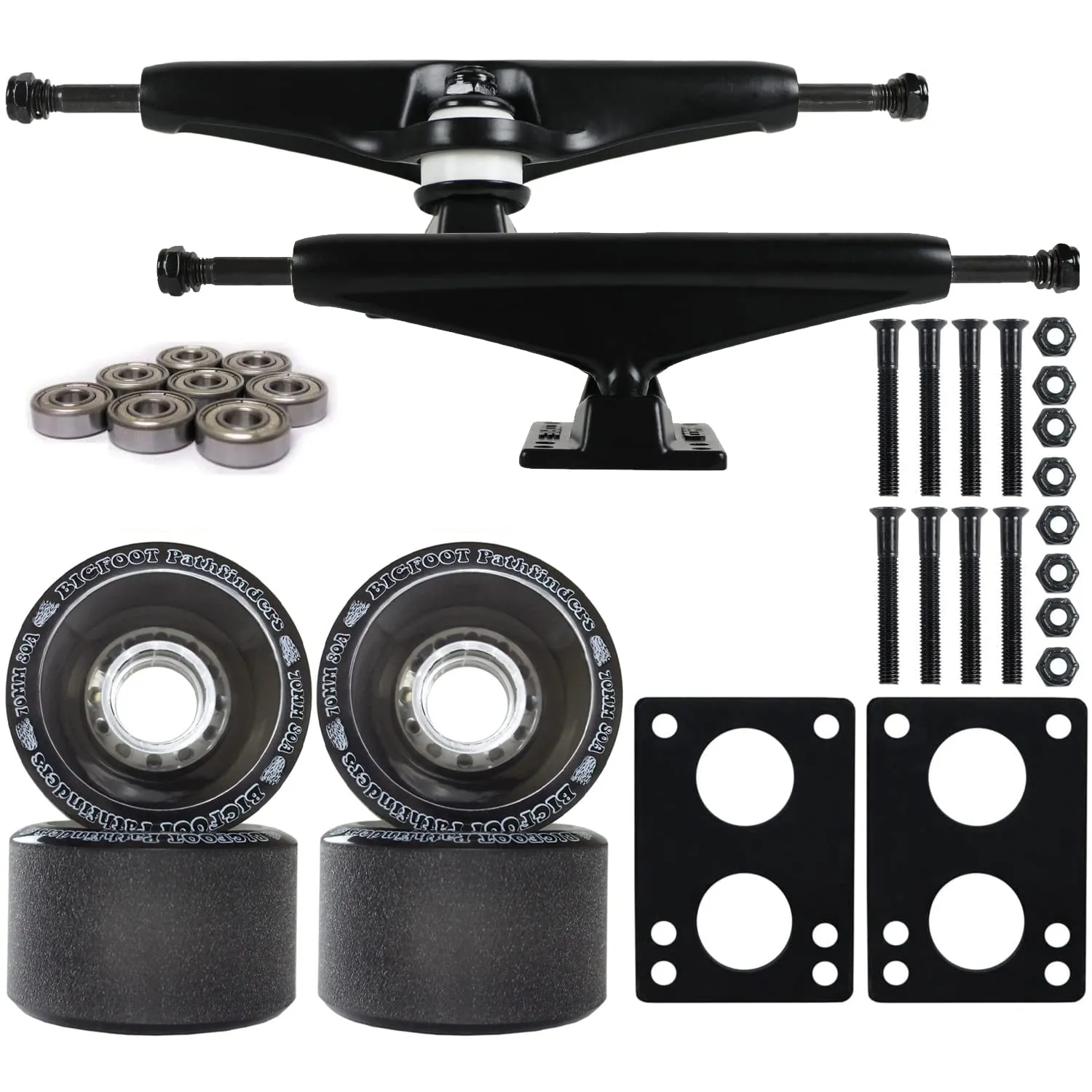 TGM Skateboards Black Longboard Trucks & Bigfoot 70mm Wheels Package - Complete Upgrade Kit