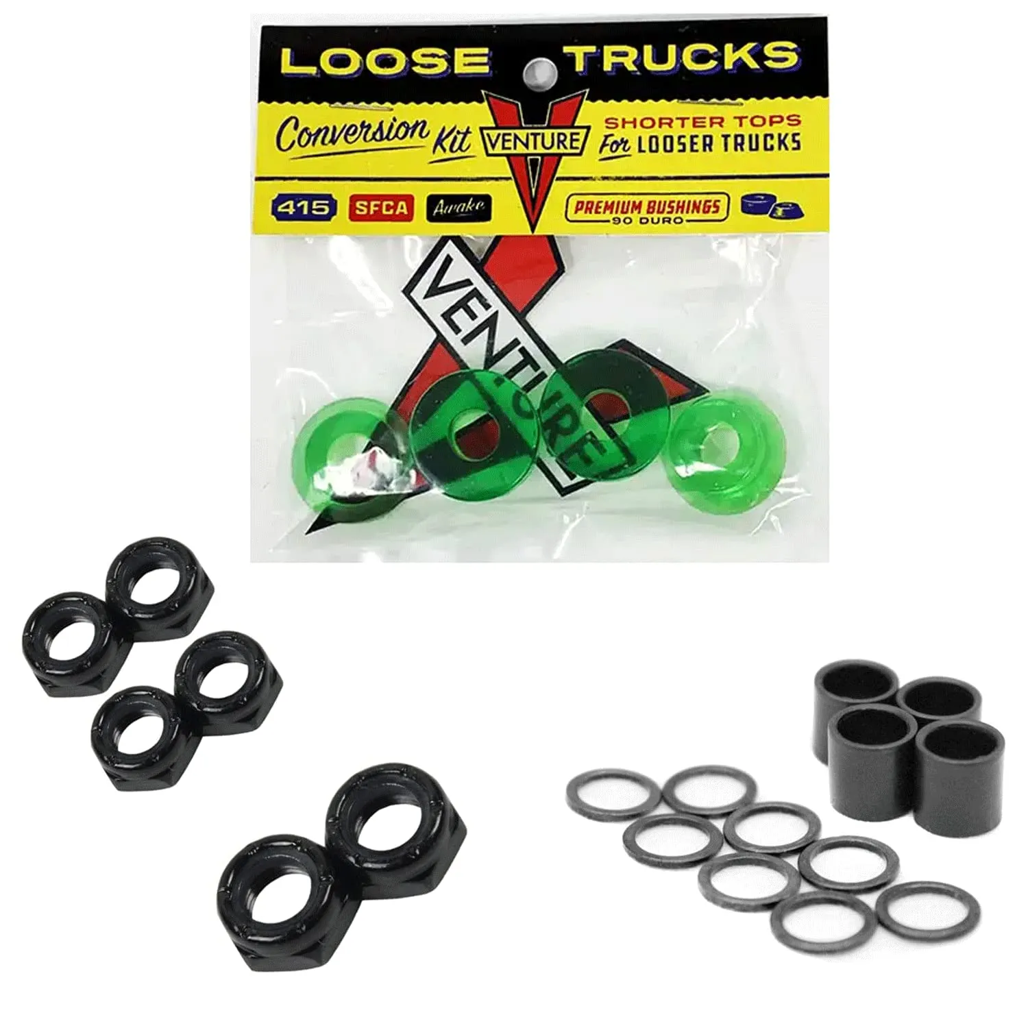 Venture Skateboard Bushings Conversion Kit 90A Green with Dime Bag Nuts & Speed Washers