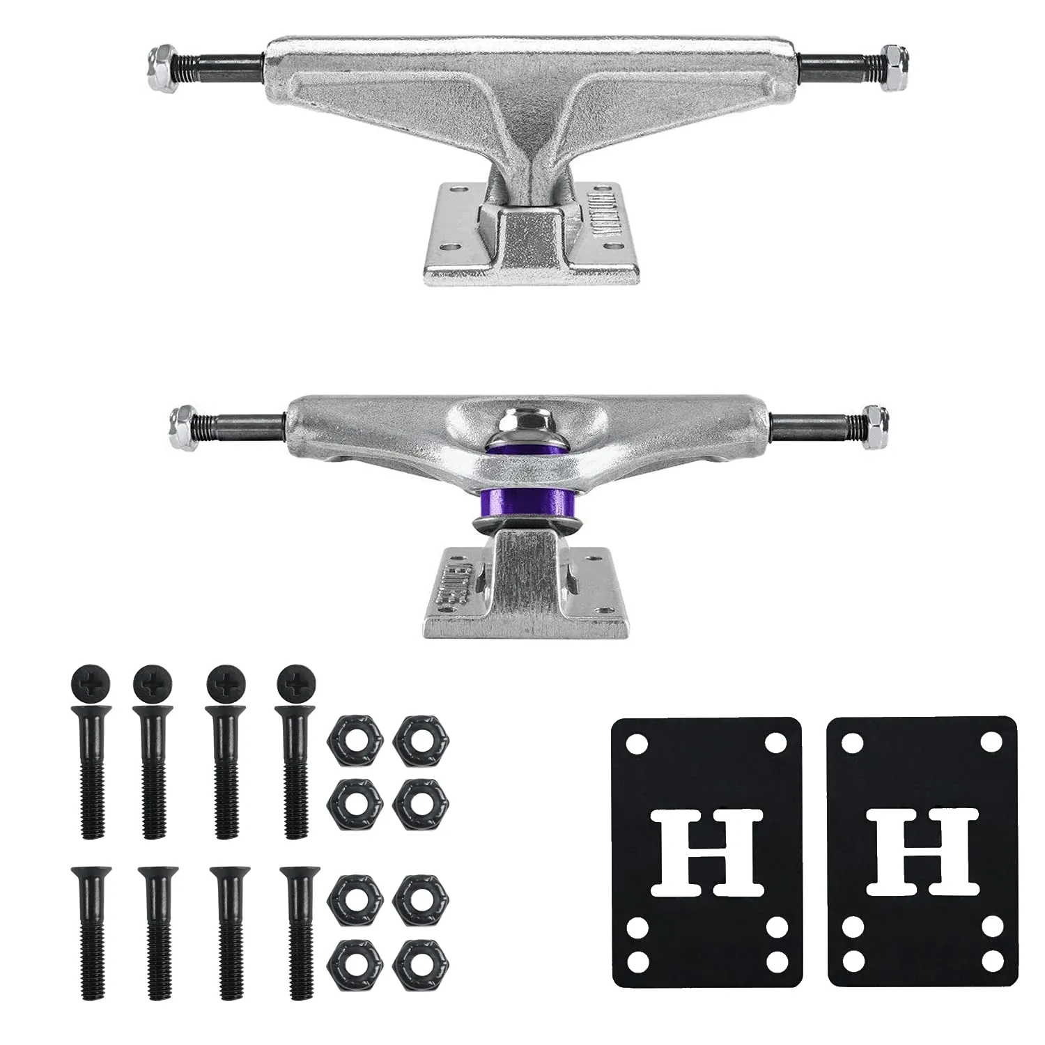 Venture Skateboard Trucks 5.2 Low Polished 8.0' with Riser Pads & Mounting Hardware Kit