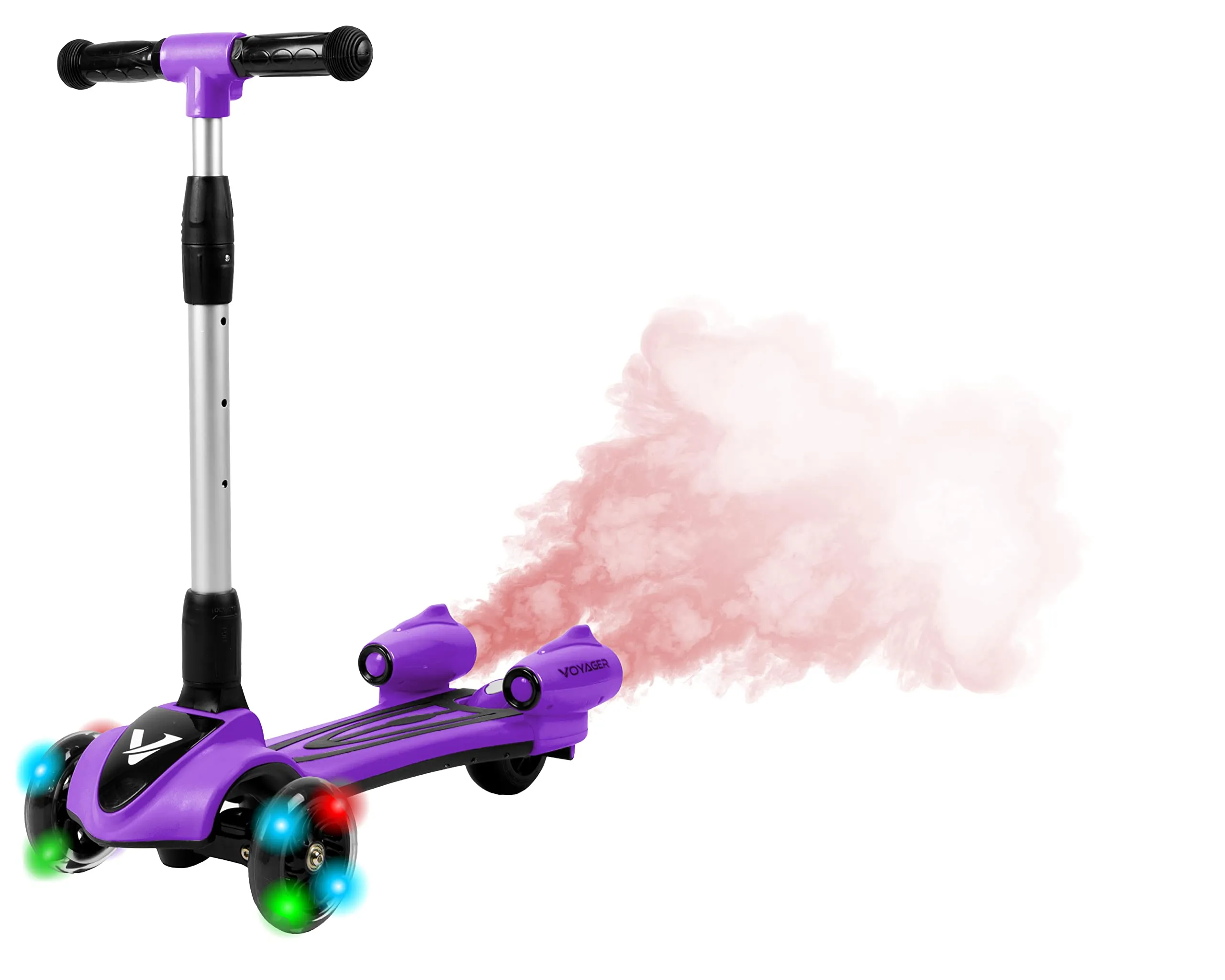 VOYAGER Streamer Adjustable Height Three Wheel Kick Scooter with LED Lights & Mist Effects