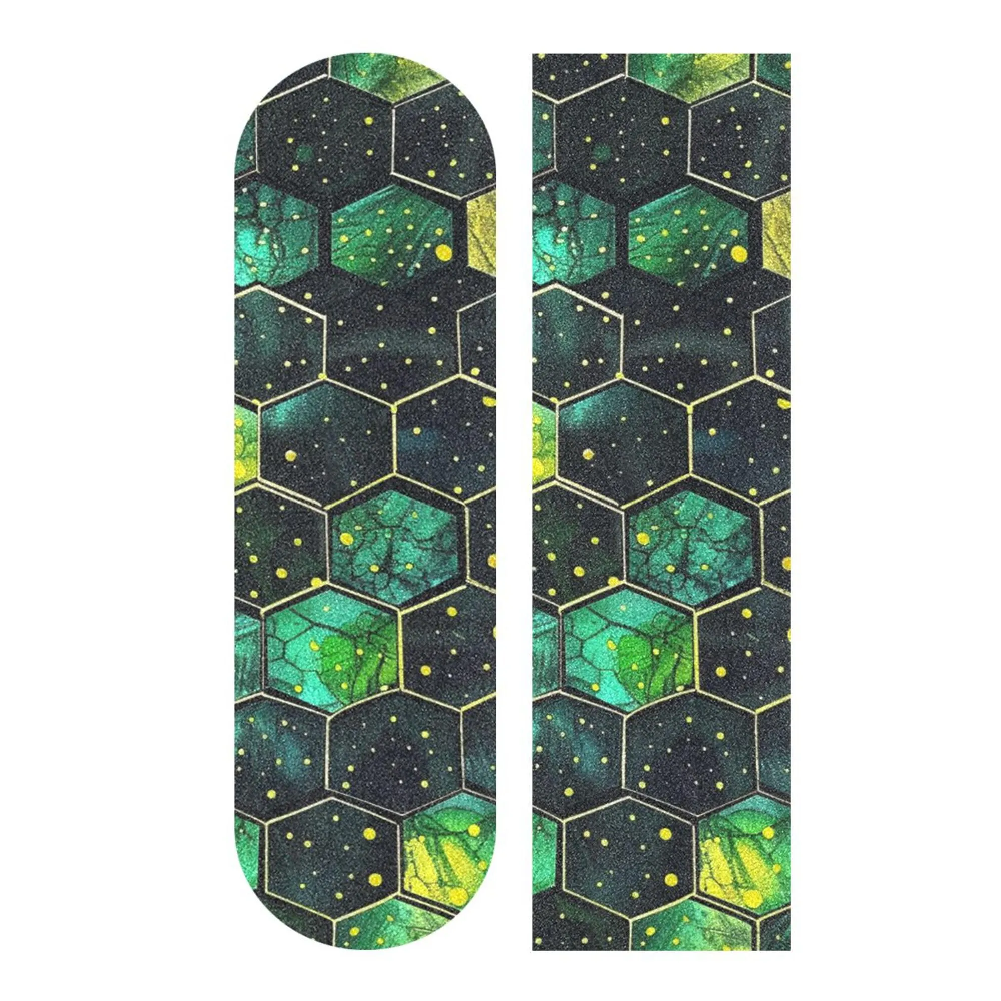 Wudan Green Yellow Black Honeycomb Glitter Skateboard Grip Tape 33x9in Non-Slip Adhesive