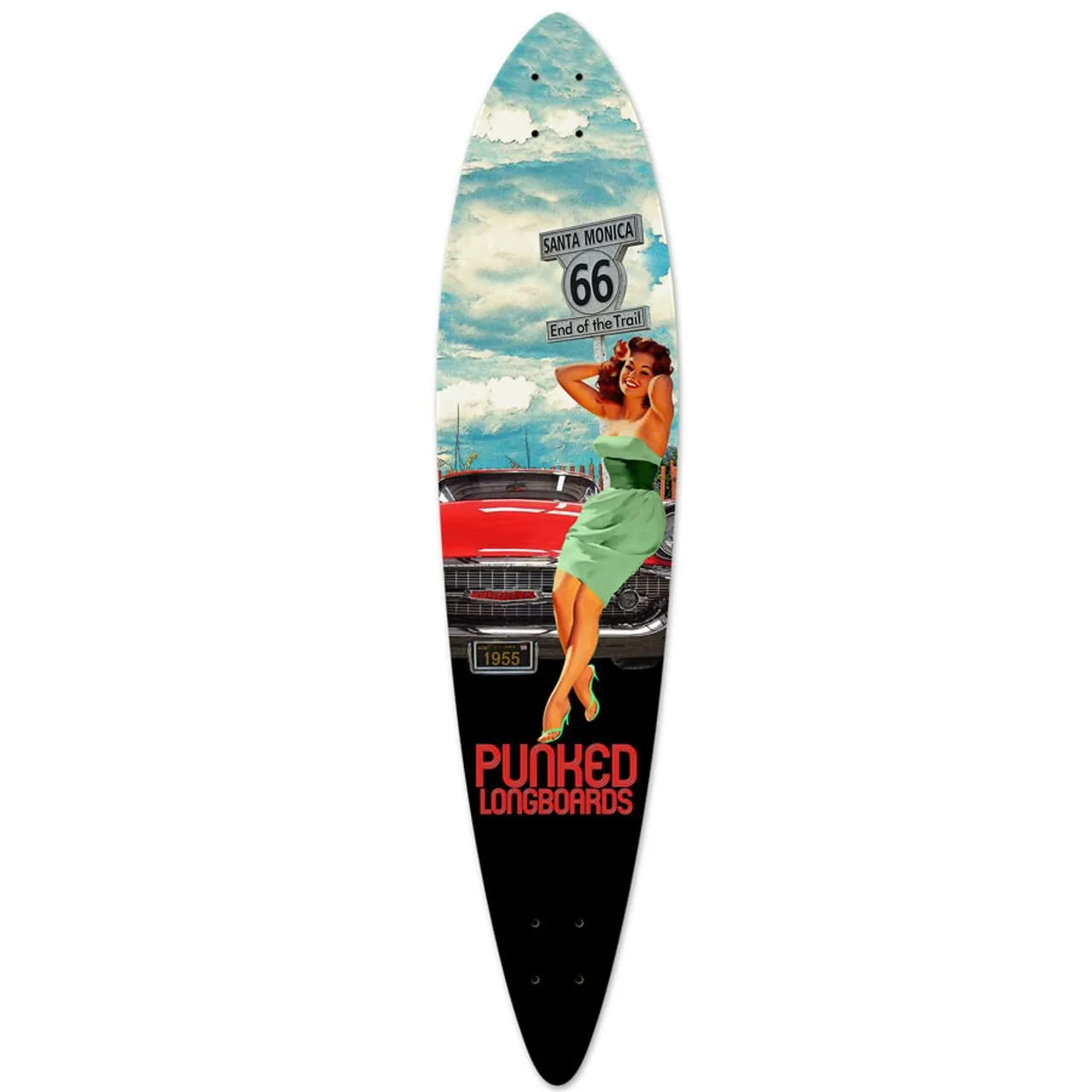 Yocaher Route 66 Series 40' Pintail Longboard Deck – 9-Ply Maple, Griptape, Medium Flex